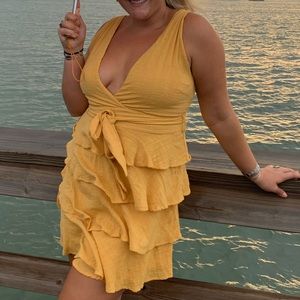 Ruffled Yellow Mini Dress-Copper Closet